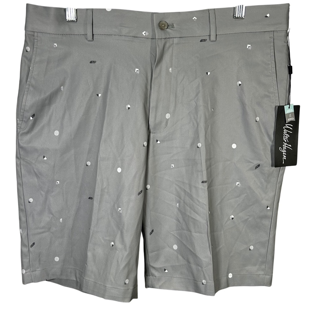 Walter Hagen Mens 36 Perfect 11 Art Deco Print Golf Shorts Grey Stretch New